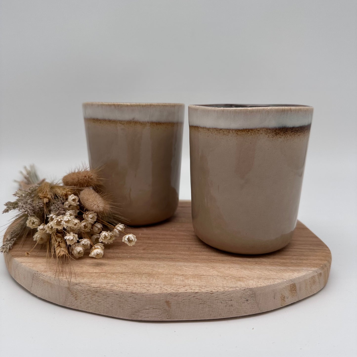 Becher Set (2 Stück ) Handgefertigt und lasiert, beige oder grau, Handarbeit, lasiert