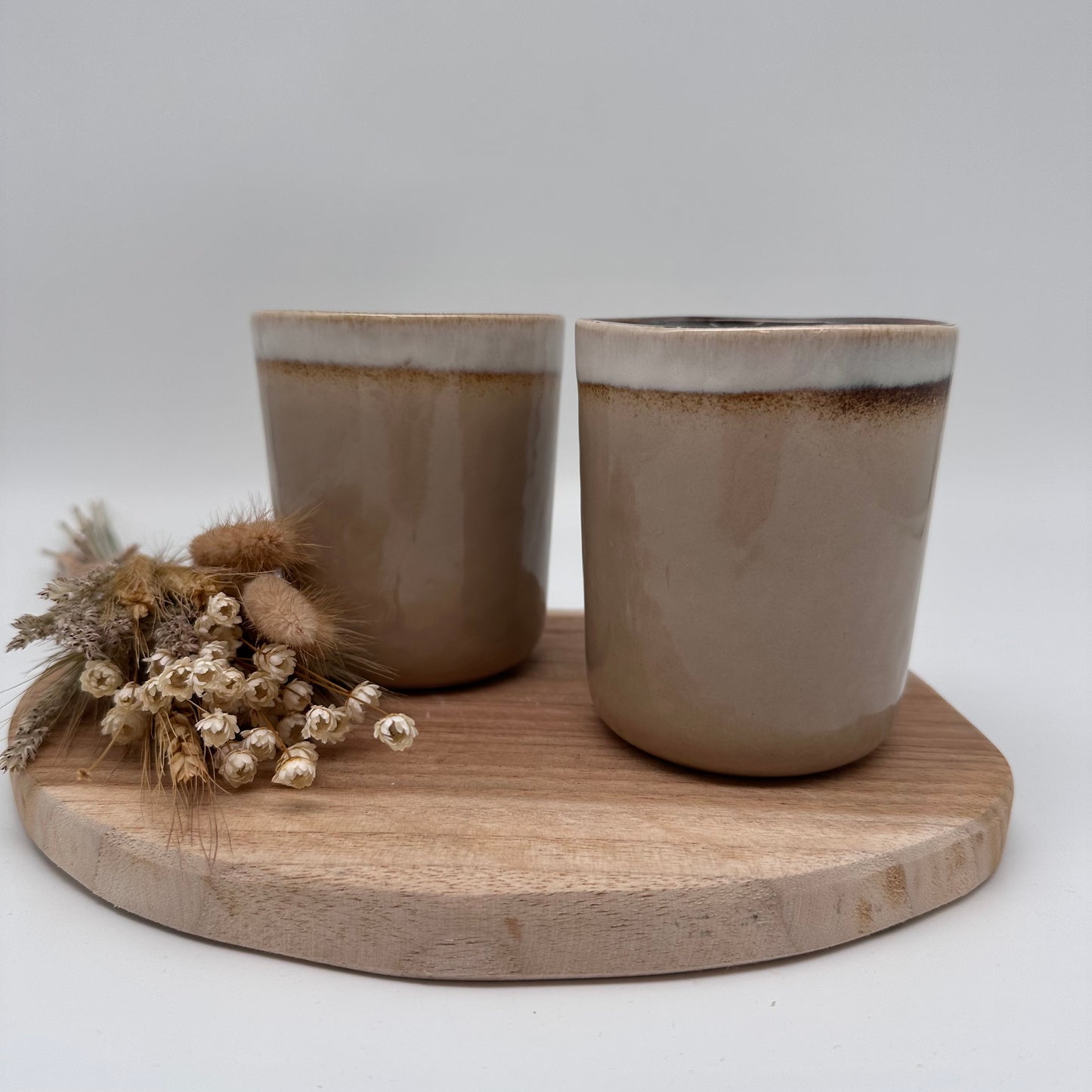 Becher Set (2 Stück ) Handgefertigt und lasiert, beige oder grau, Handarbeit, lasiert