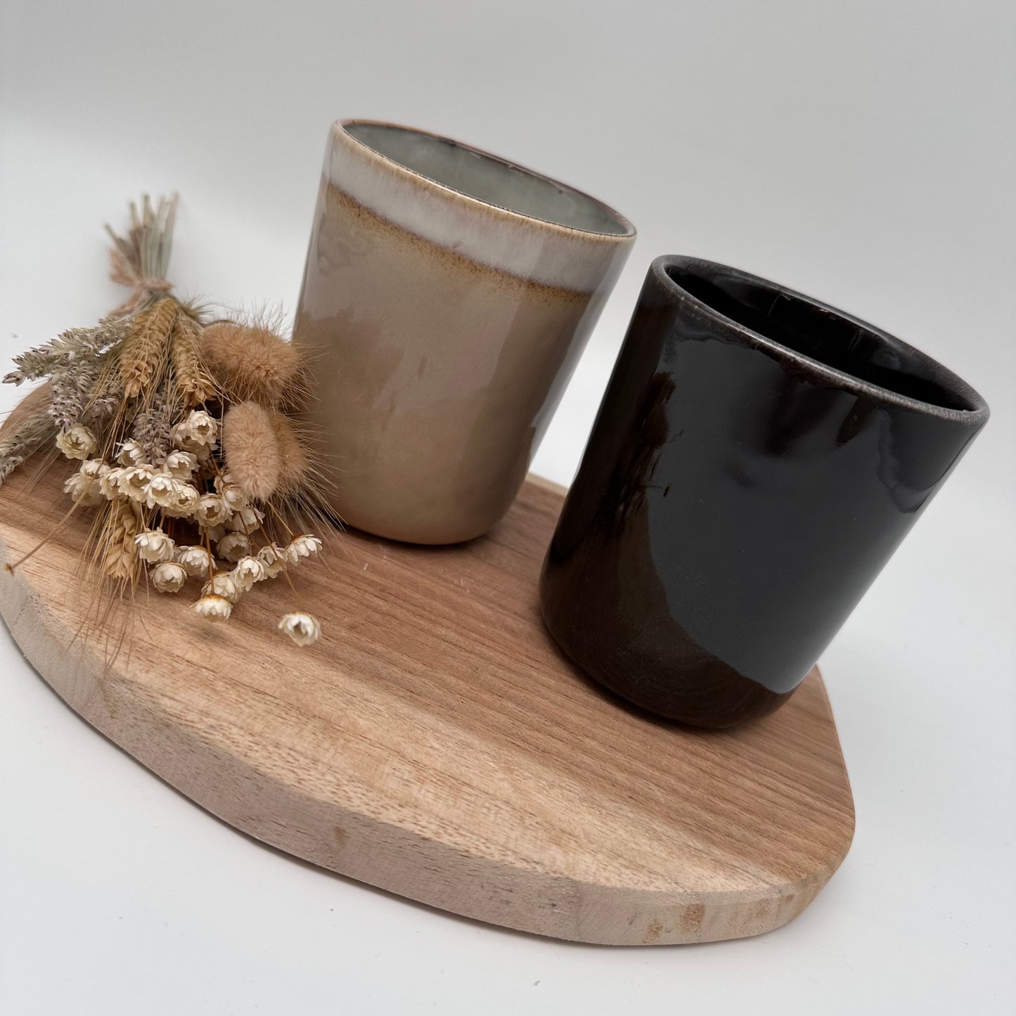 Becher Set (2 Stück ) Handgefertigt und lasiert, beige oder grau, Handarbeit, lasiert