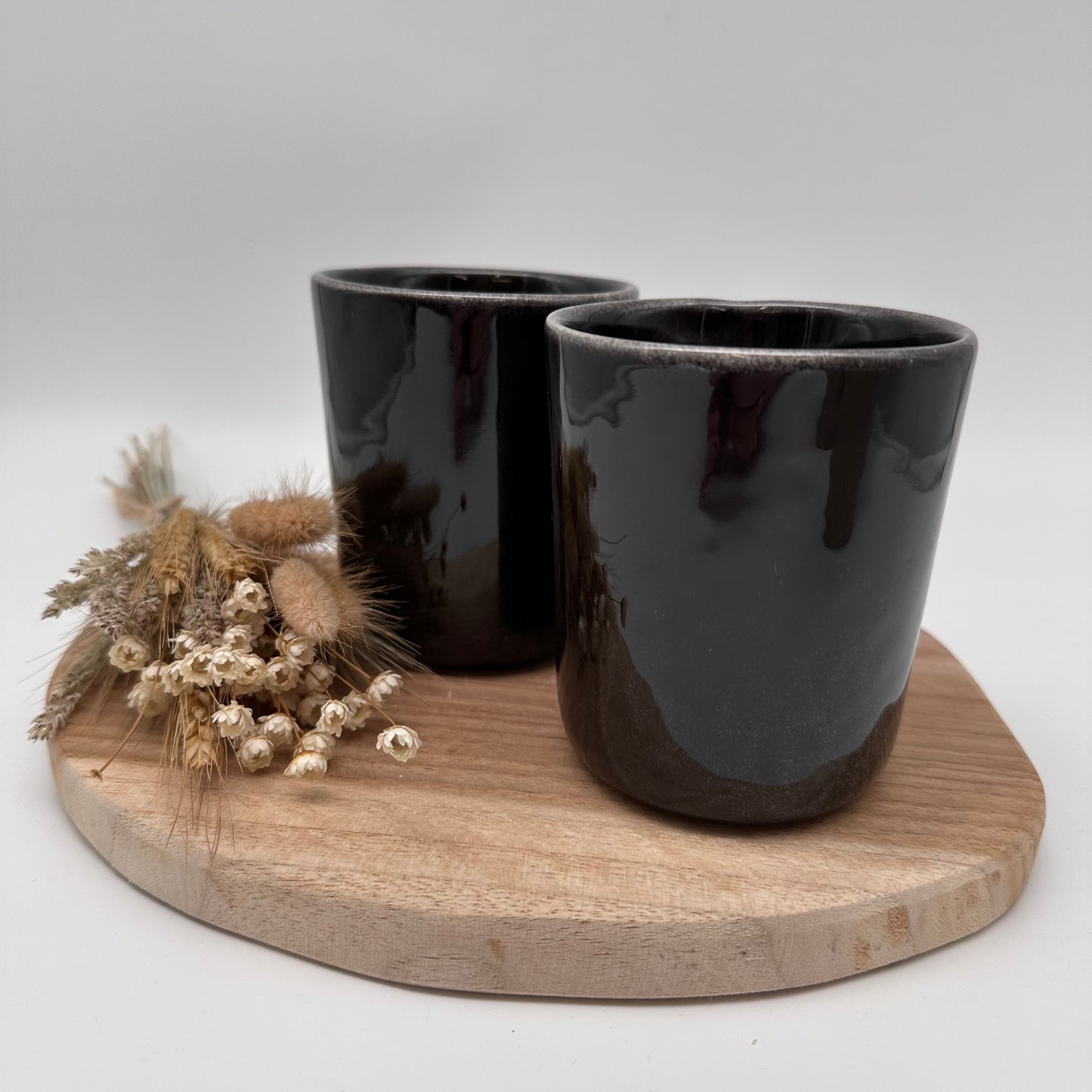 Becher Set (2 Stück ) Handgefertigt und lasiert, beige oder grau, Handarbeit, lasiert