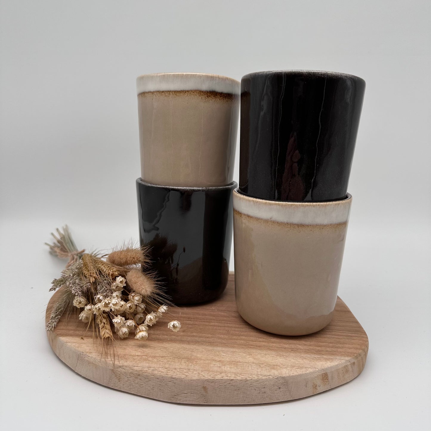 Becher Set (2 Stück ) Handgefertigt und lasiert, beige oder grau, Handarbeit, lasiert