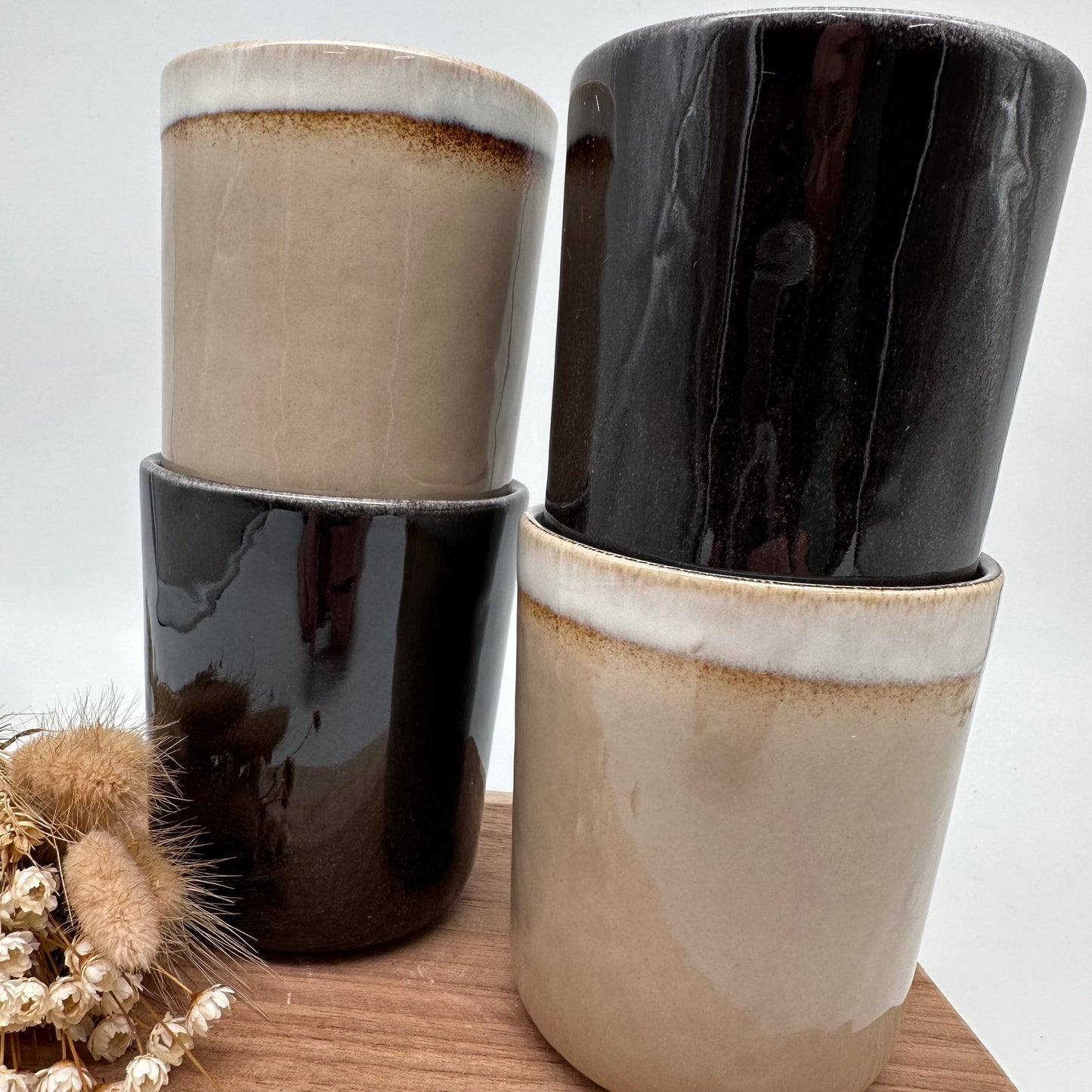 Becher Set (2 Stück ) Handgefertigt und lasiert, beige oder grau, Handarbeit, lasiert
