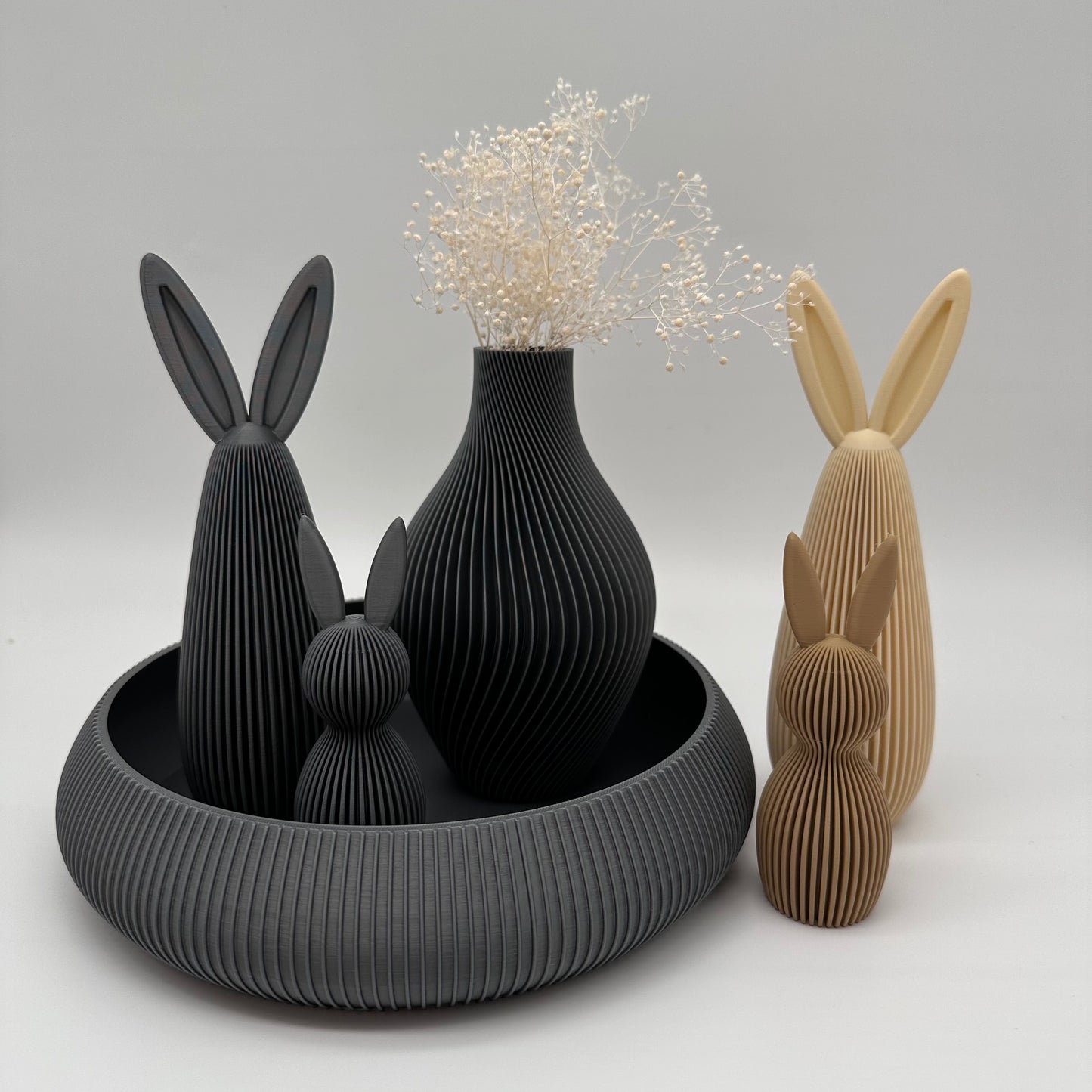 Moderner 3d Druck. Nini Osterhasen, Osterhase mit Rillen, Osterhase geriffelt, Ostern, Happy Easter, Happy Spring, verschiedenen Farben, Nachhaltigkeit