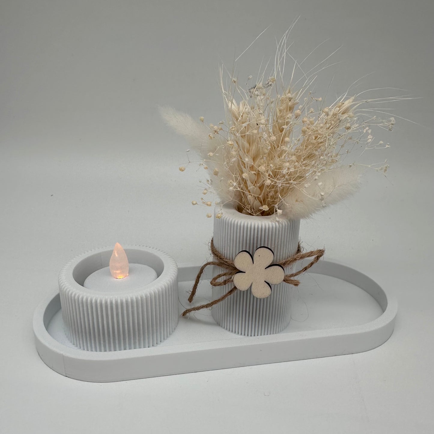 Modernes 3 teiliges Set mit Rillen, Tablett Vase Teelichthalter mit Rillen Farben, 3d Druck, kombinierbar, Home, dekorieren