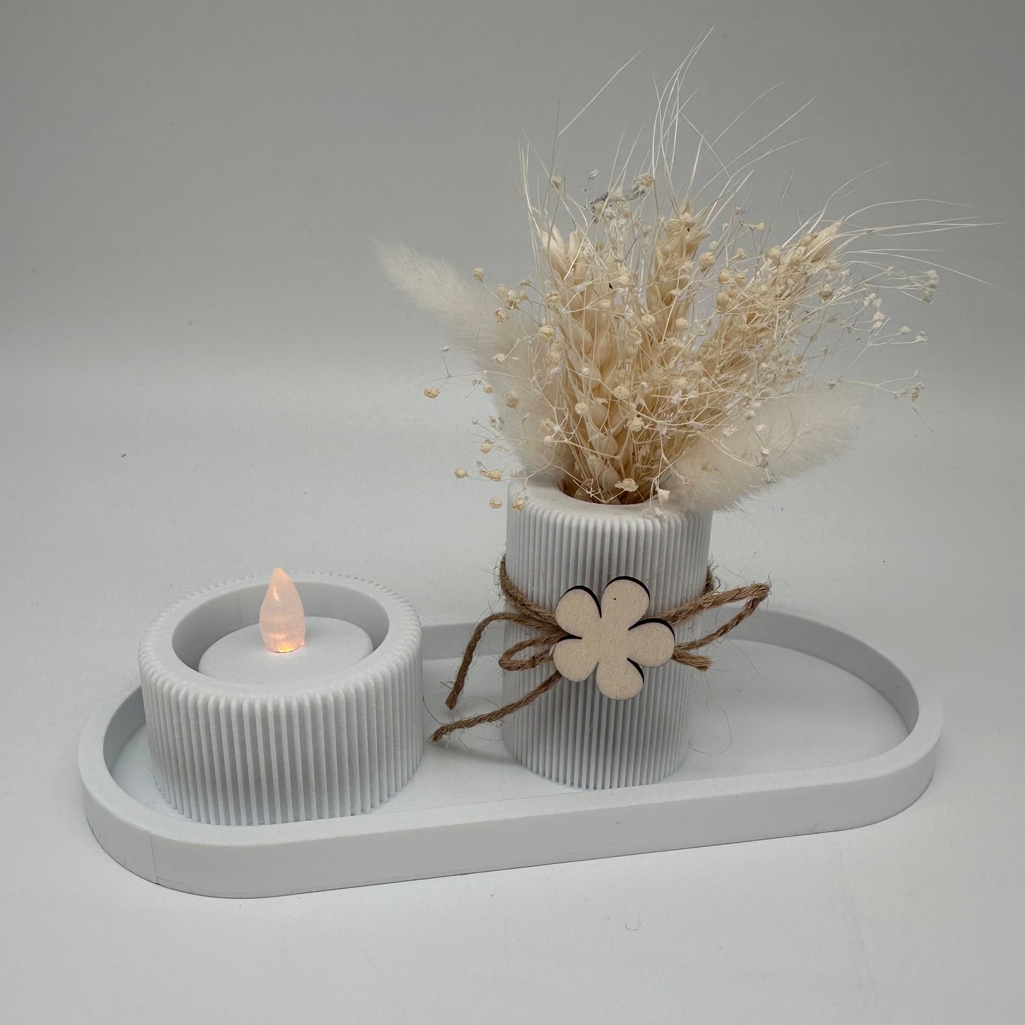 Modernes 3 teiliges Set mit Rillen, Tablett Vase Teelichthalter mit Rillen Farben, 3d Druck, kombinierbar, Home, dekorieren