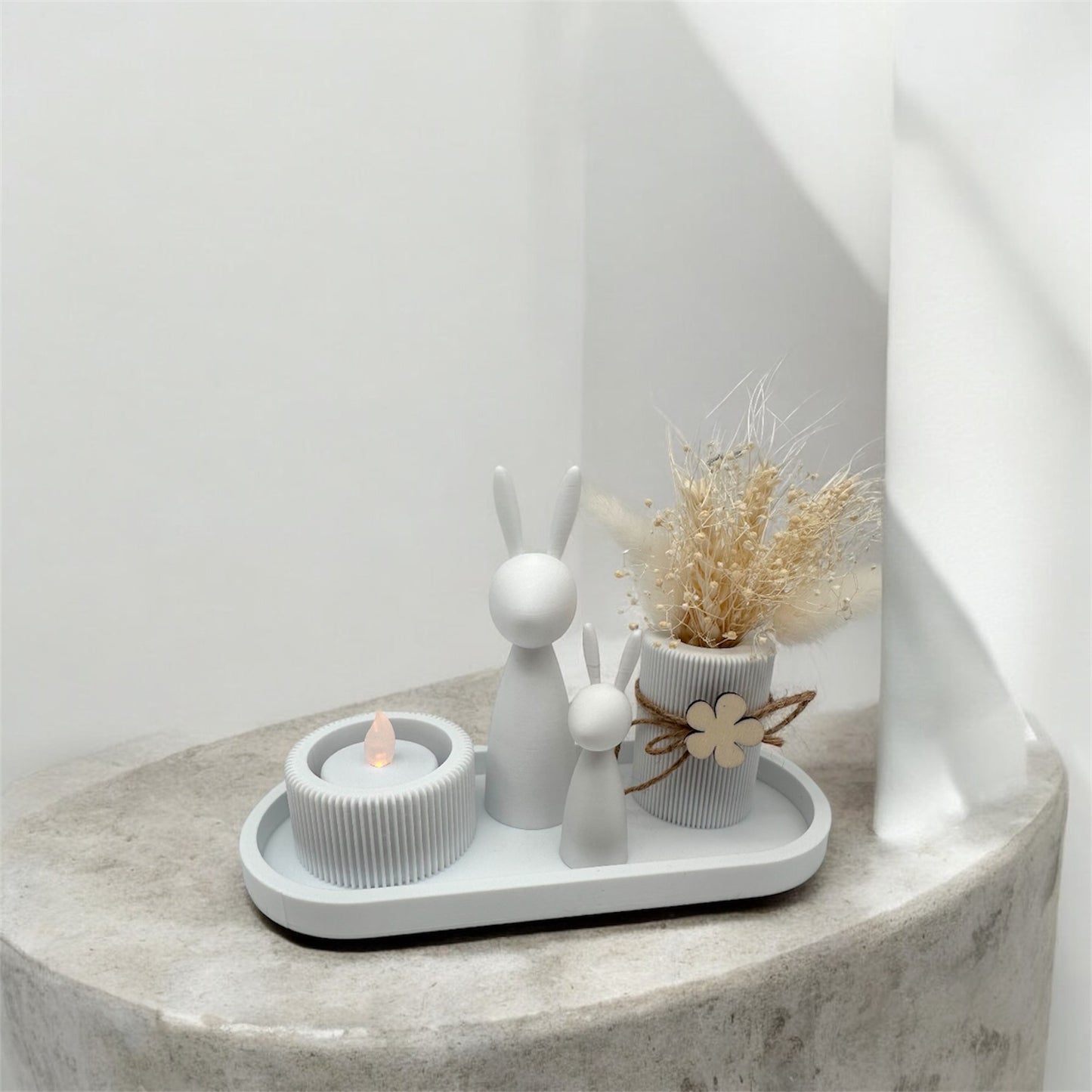 Modernes 3 teiliges Set mit Rillen, Tablett Vase Teelichthalter mit Rillen Farben, 3d Druck, kombinierbar, Home, dekorieren