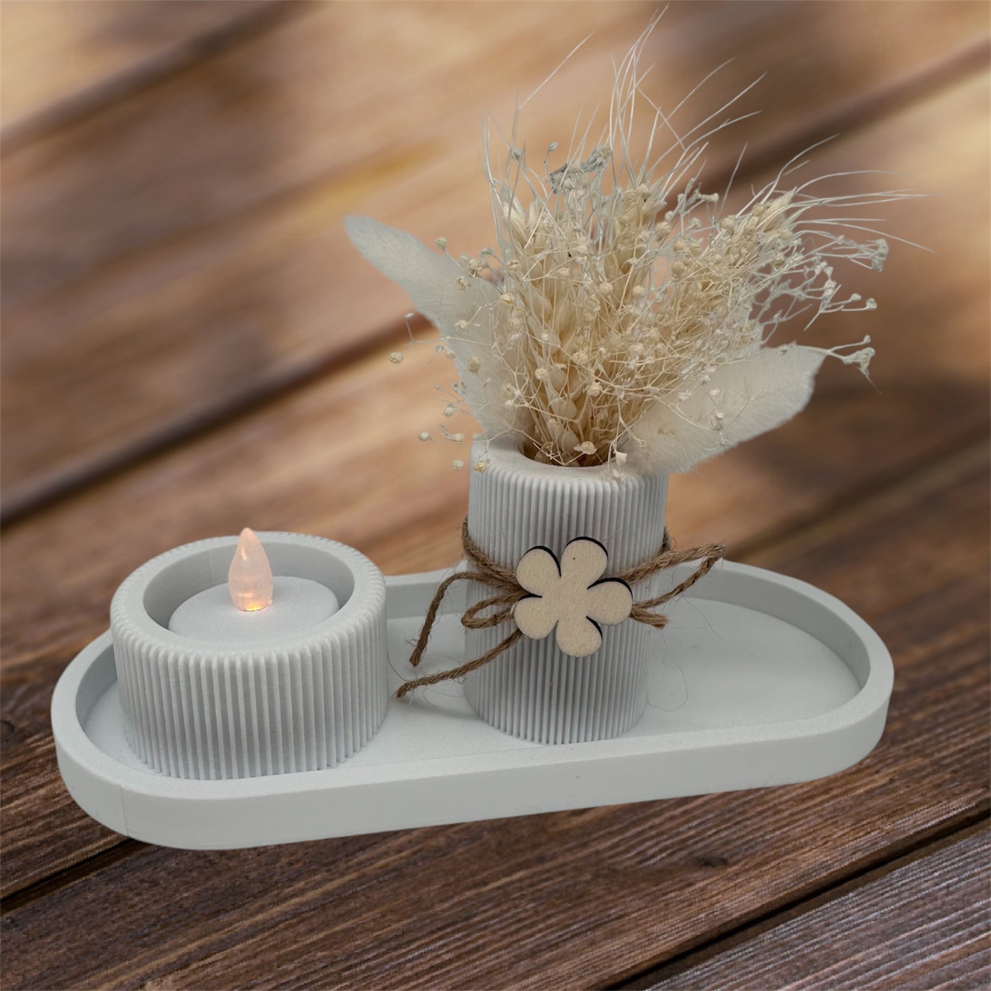 Modernes 3 teiliges Set mit Rillen, Tablett Vase Teelichthalter mit Rillen Farben, 3d Druck, kombinierbar, Home, dekorieren