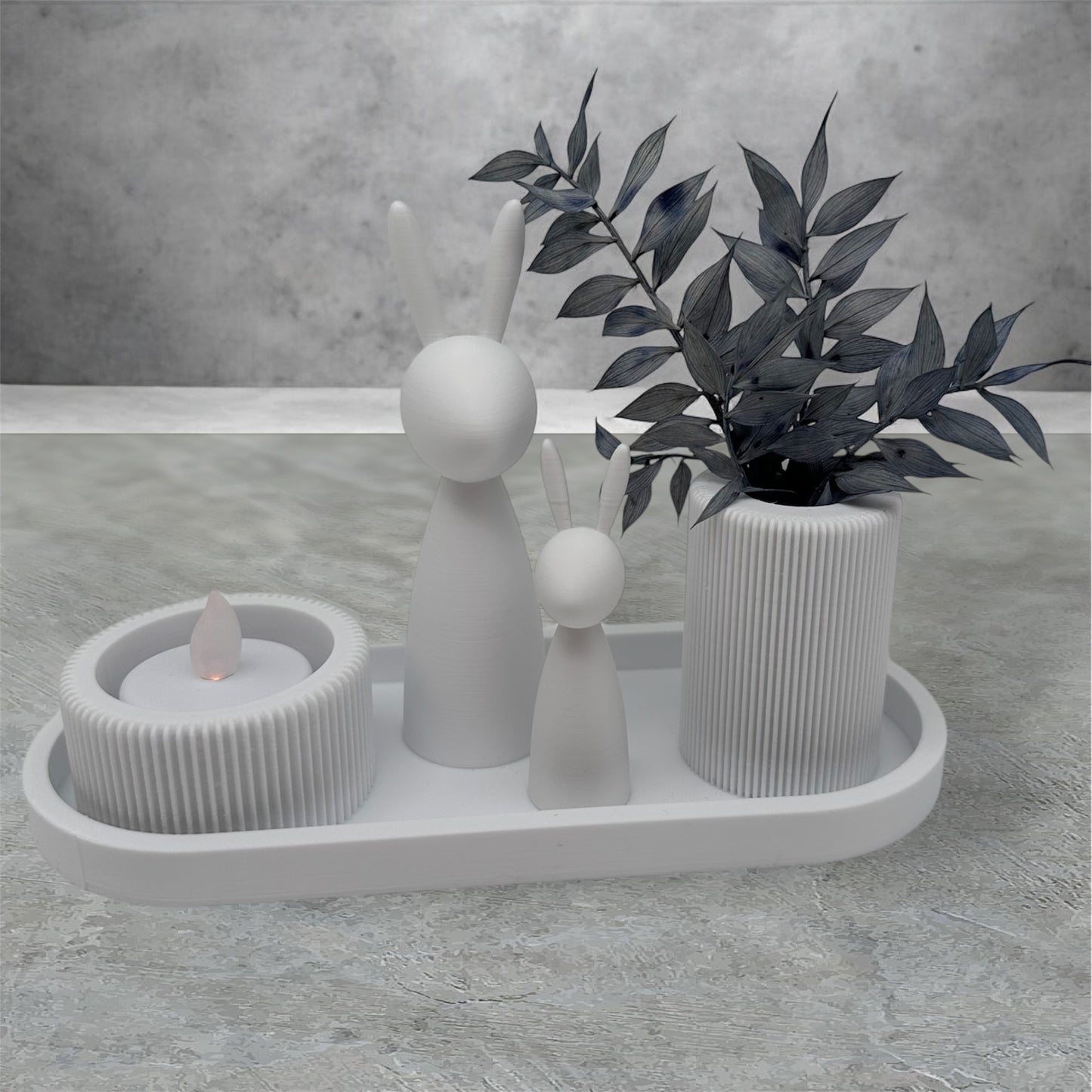 Modernes 3 teiliges Set mit Rillen, Tablett Vase Teelichthalter mit Rillen Farben, 3d Druck, kombinierbar, Home, dekorieren
