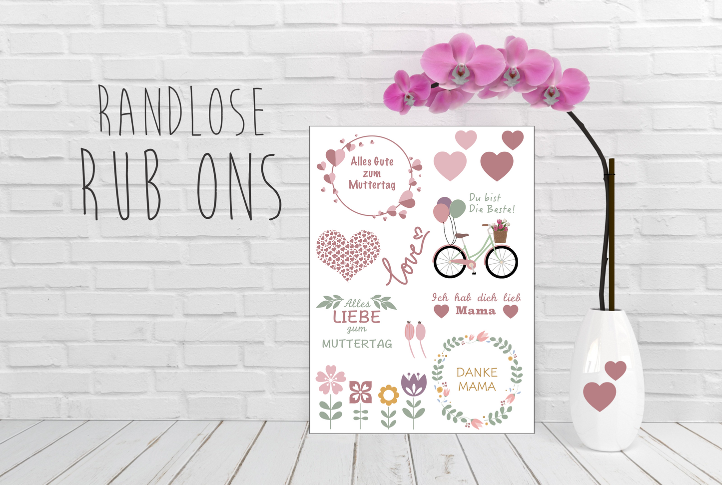Rub-on Muttertag, Rub-ons, UV Sticker, Aufkleber, Hab dich lieb, beste Mama, Kleinigkeit, Randlos. Rub ons, Rubons