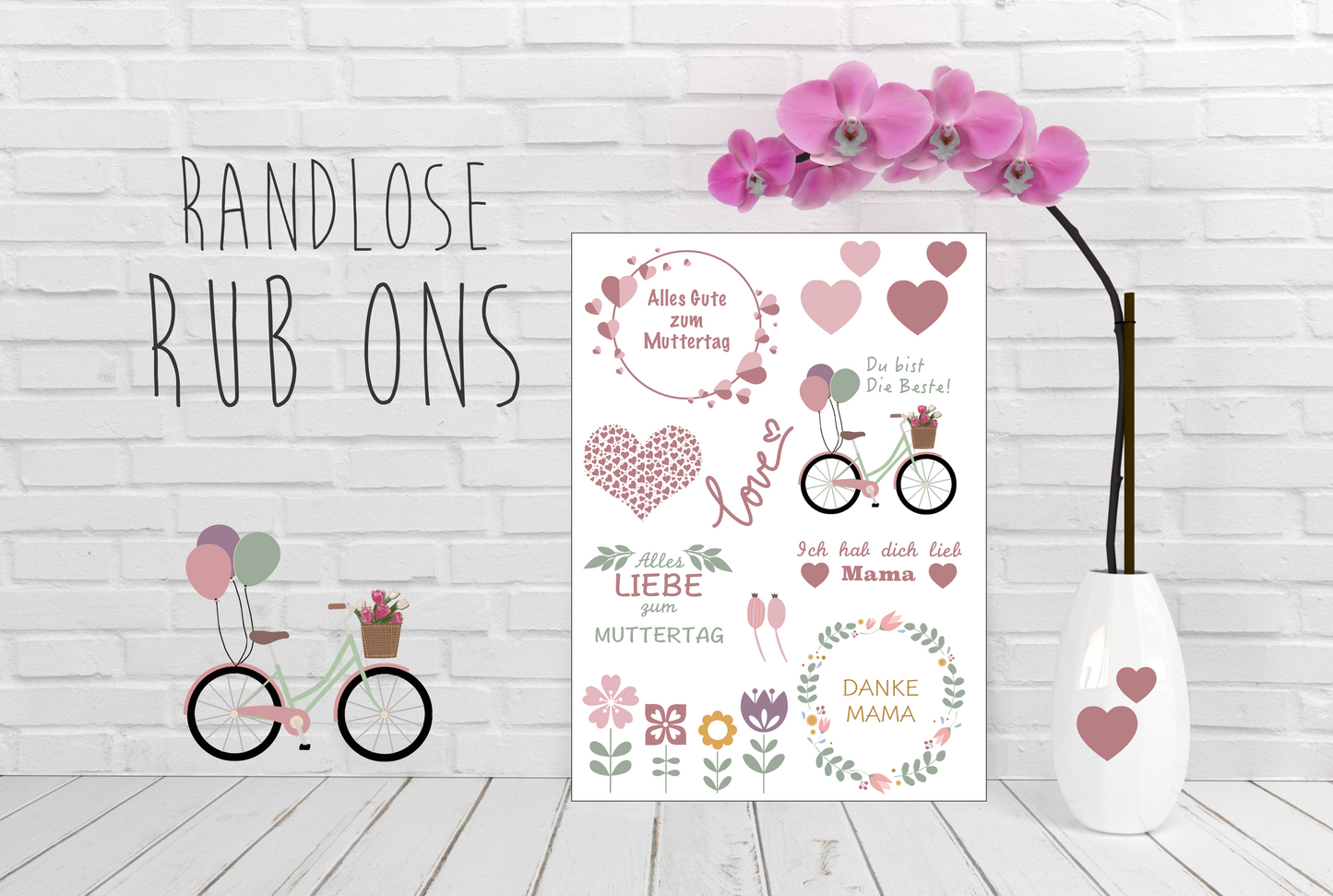 Rub-on Muttertag, Rub-ons, UV Sticker, Aufkleber, Hab dich lieb, beste Mama, Kleinigkeit, Randlos. Rub ons, Rubons