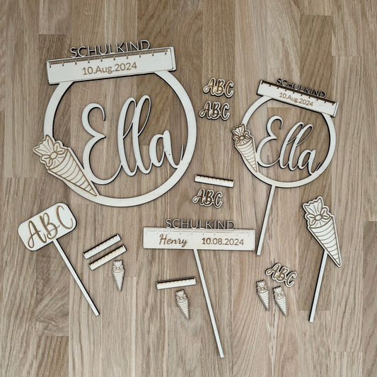 Cake Topper Einschulung, Kuchenstecker, Linial, Schultüte, ABC, Meine Einschulung, personalisierbar, Schulanfang