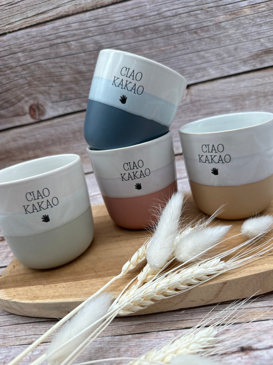 Tasse, Becher, Kaffeebecher, Ciao Kakao, Erstmal Kaffee, Hakuna Matata, Becher mit Spruch, personalisiert, Steinzeug, Erstmal Kaffee