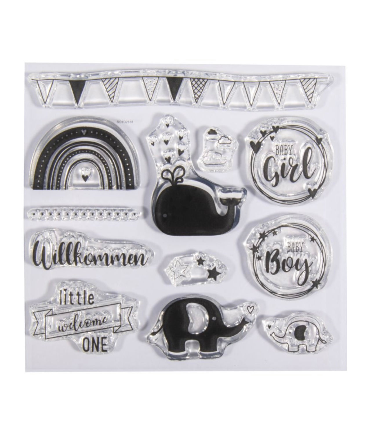 Clear Stamps Willkommen Baby, 12 Motive, Stempel, selbst Herstellen, Kartenherstellung, Kerzenherstellung, Geburt