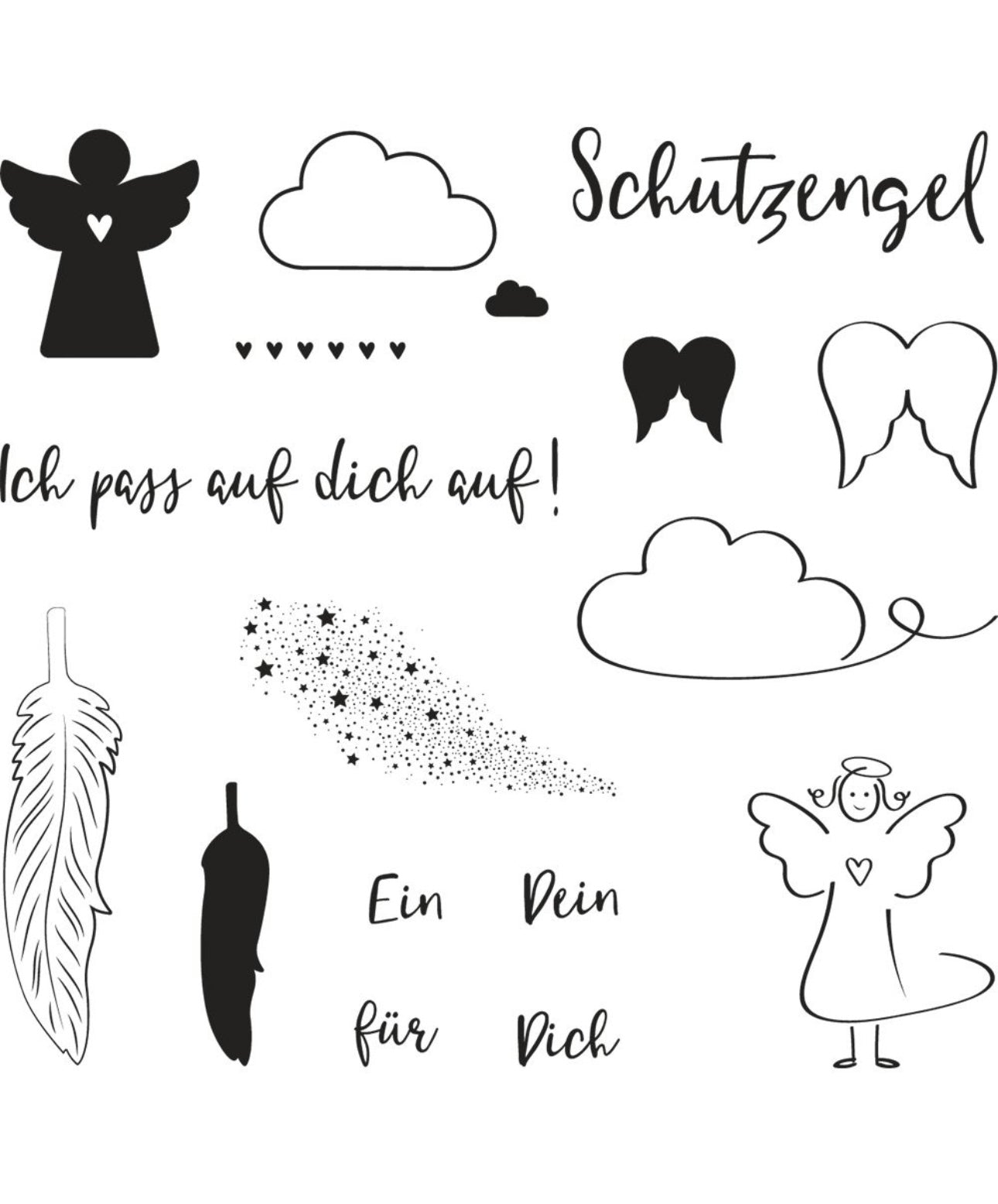 Clear Stamps , Schutzengel, 16 Motive, Stempel, selbst Herstellen, Kartenherstellung, Kerzenherstellung, Geburt