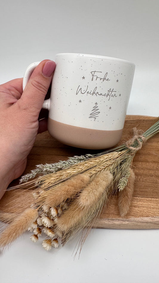 Kaffeebecher,Tasse, Becher mit Spruch Frohe Weihnachten, perfektes Geschenk für Mitarbeiter oder Familie weiß, personalisierter Kaffeebecher