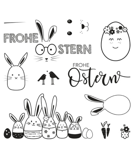 Clear Stamps Frohe Ostern, 11 Motive, Stempel, selbst Herstellen, Kartenherstellung, Ostern, Frühling, Osterzeit