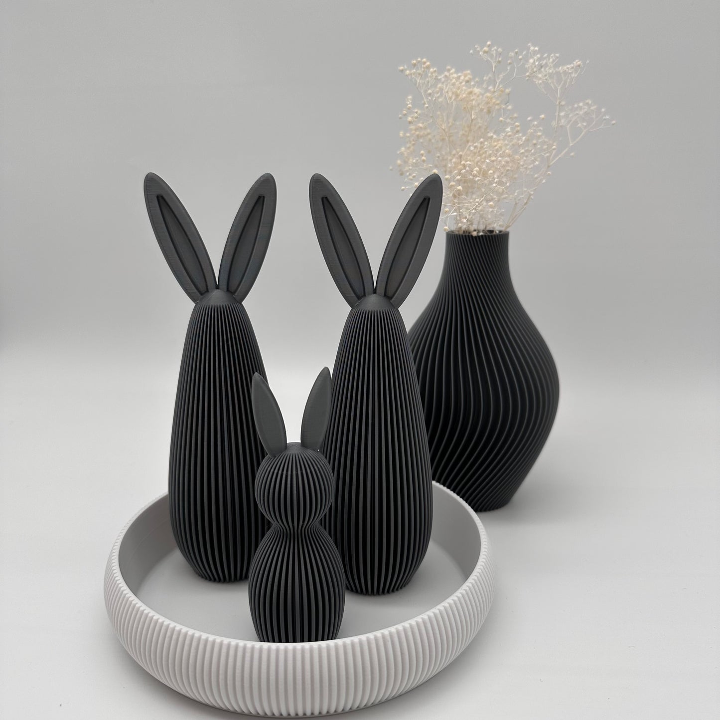 Moderner 3d Druck. Osterhasen, Osterhase mit Rillen, Osterhase geriffelt, Ostern, Happy Easter, Happy Spring, verschiedenen Farben, 3d Druck, nachhaltig