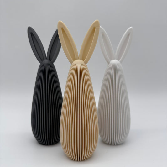 Moderner 3d Druck. Osterhasen, Osterhase mit Rillen, Osterhase geriffelt, Ostern, Happy Easter, Happy Spring, verschiedenen Farben, 3d Druck, nachhaltig